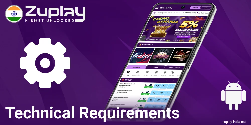System requirements of Zuplay IN Android app