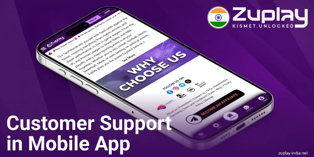 Support service in Zuplay India app