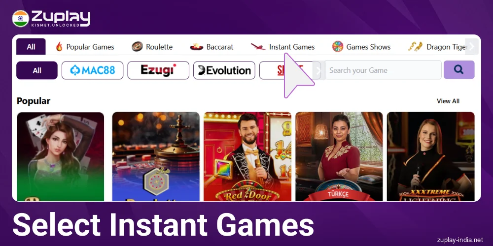 Select instant games in Zuplay IN