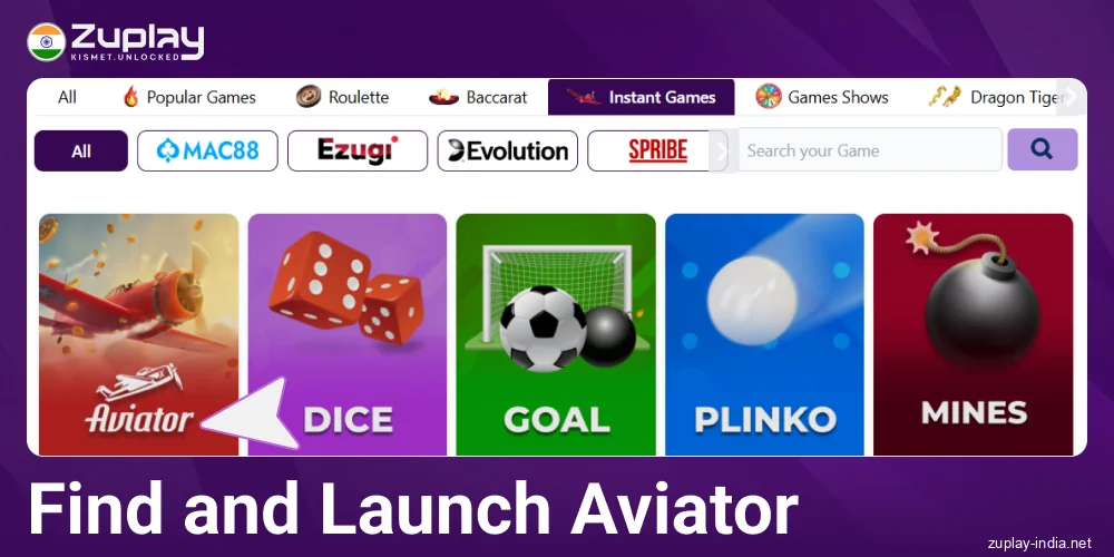 Open the game Aviator in Zuplay India