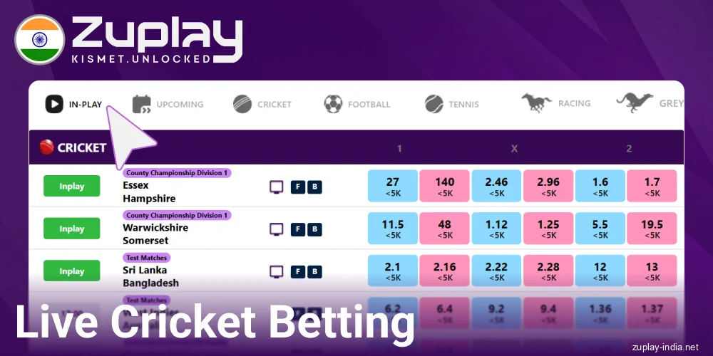Real-time betting at Zuplay India