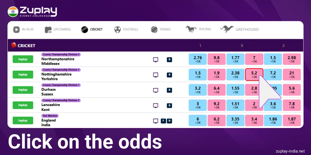 Add odds to the coupon Zuplay IN