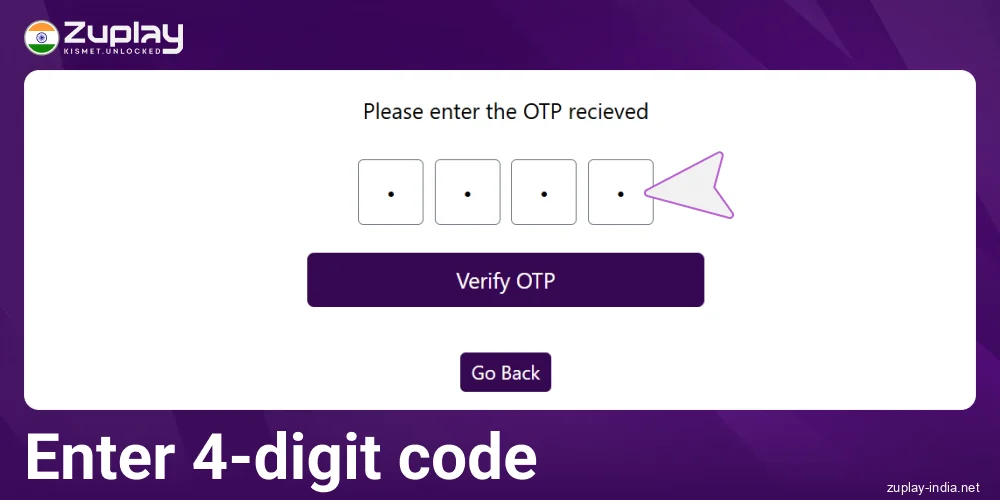 Enter confirmation code from Zuplay India