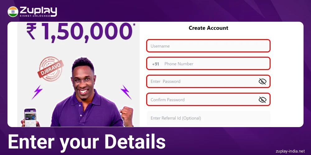 Enter registration data in Zuplay India