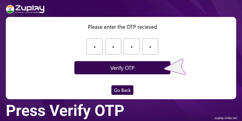 Verify confirmation code from Zuplay India
