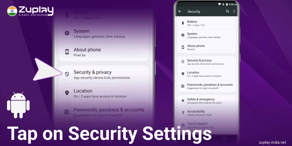 Open Privacy Settings on Android Zuplay IN