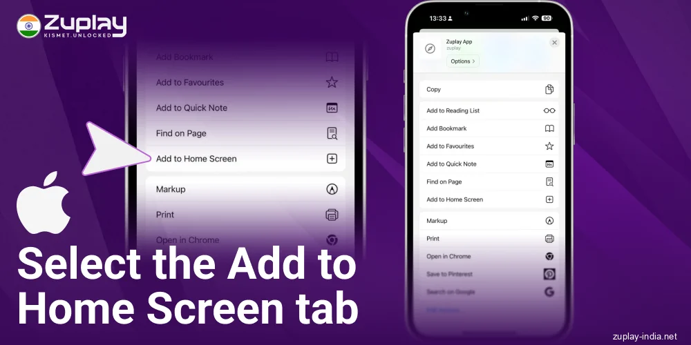 Add Zuplay India app to home screen